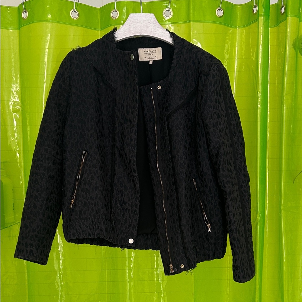 Zara fall weather leopard print moto jacket
